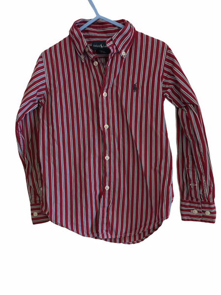 Ralph Lauren Polo Boys Red L/S Striped Oxford Shirt - Boys 4yrs