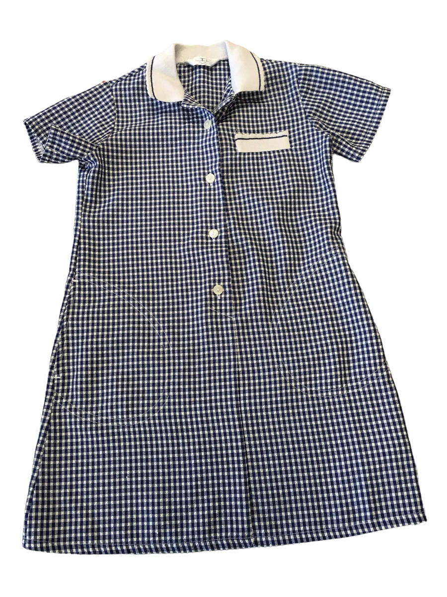 Tesco Navy White Gingham Button Summer School Dress Girls 4