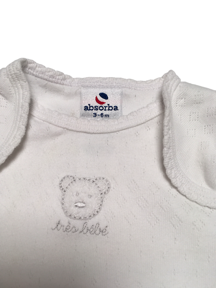 Absorba Baby White Tres Bebe Teddy S S Bodysuit Unisex 3 6m
