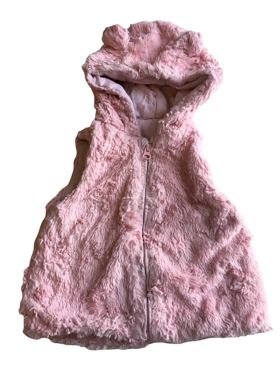 Nutmeg Pink Fluffy Sleeveless Zip up Gilet Jumper with Hood Girls 18 Growth Spurtz
