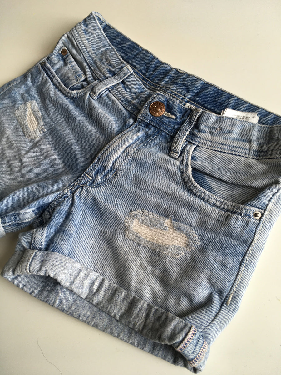 H M Girls Blue Stonewash Denim Hotpants Shorts Girls 7 8yrs Growth Spurtz