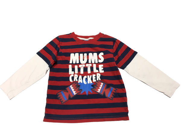 Mum's Little Cracker Red/Blue Striped L/S Top - Boys 5-6yrs