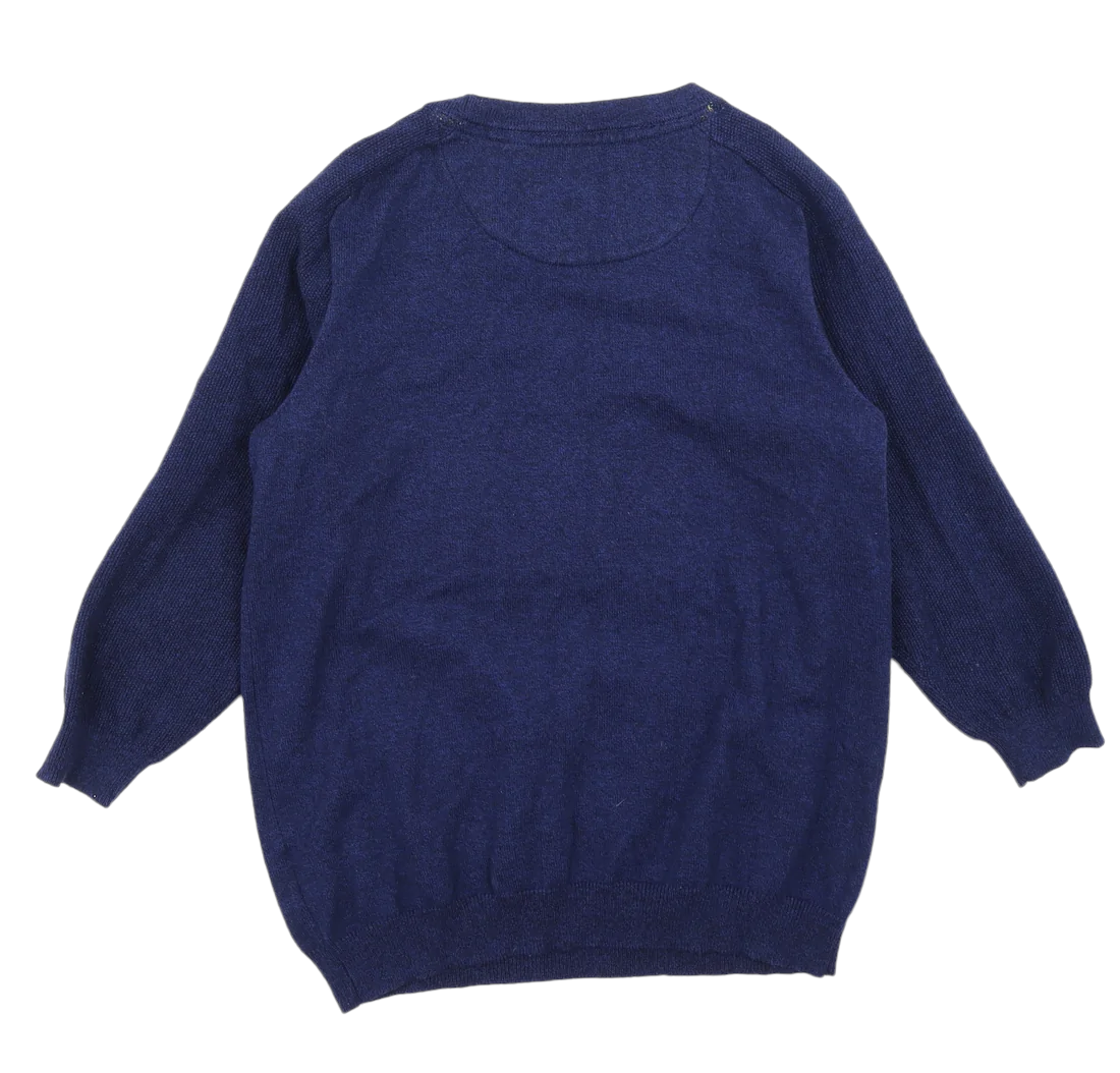 Ted Baker Blue Black Merino Wool Blend Embossed Logo Jumper Boys
