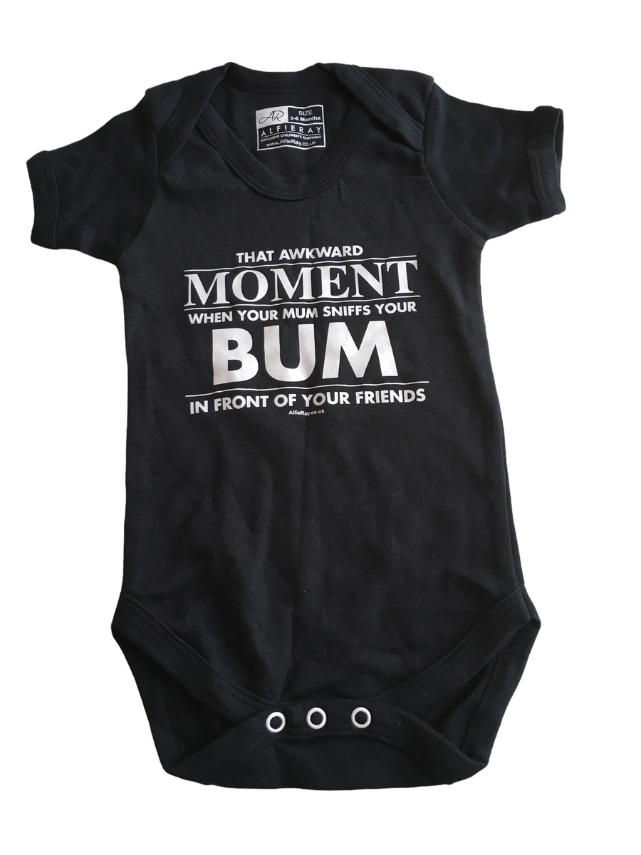 Alfie Ray Black White Funny Mum Sniffs Your Bum S S Bodysuit