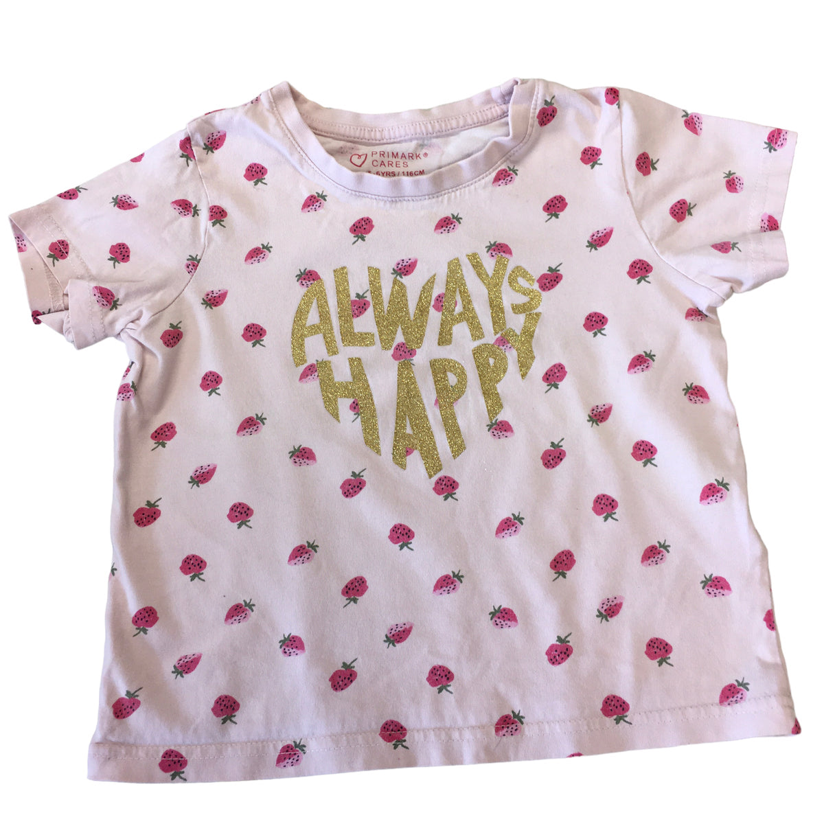 Primark Pink Always Happy Strawberry Print T Shirt Girls 5 6yrs Growth Spurtz