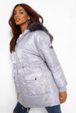 Brand New Boohoo Maternity Grey Faux Fur Trim Parka Coat - Size Maternity UK 8 / 10 / 12