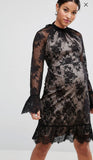 Brand New Asos Maternity High Neck Black Lace Mini Party Evening Dress - Size Maternity UK 6