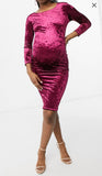 Brand New Blume London Velvet Bodycon Berry Evening Party Christmas Dress - Size Maternity UK 8 / 16