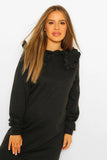 Brand New Boohoo Maternity Black Collar Ruffle Hem Sweatshirt Dress - Size Maternity UK 8