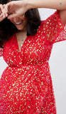 Brand New Asos Design Maternity Red Wrap Sequin Midi Party Evening Dress - Size Maternity UK 6