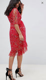 Brand New Asos Design Maternity Red Wrap Sequin Midi Party Evening Dress - Size Maternity UK 6