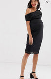 Brand New Asos Design Pleated Shoulder Lace Midi Evening Party Dress - Size Maternity UK 6 / 8