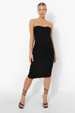 Brand New Boohoo Black Bandeau Premium Rib Midi Dress - Size Maternity UK 10 / 12 / 16