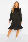 Brand New Boohoo Maternity Black Collar Ruffle Hem Sweatshirt Dress - Size Maternity UK 8
