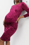 Brand New Blume London Velvet Bodycon Berry Evening Party Christmas Dress - Size Maternity UK 8 / 16