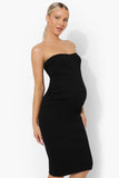 Brand New Boohoo Black Bandeau Premium Rib Midi Dress - Size Maternity UK 10 / 12 / 16