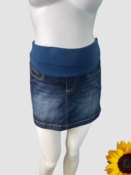 Brand New Seraphine Maternity Blue Denim Mini Skirt - Size Maternity UK 6