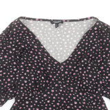New Look Black V Neck Tie Sleeve Blouse Top Pink/White Floral Print - Size Maternity UK 20