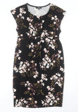 New Look Maternity Black Purple Floral S/S Bodycon Dress - Size Maternity UK 10