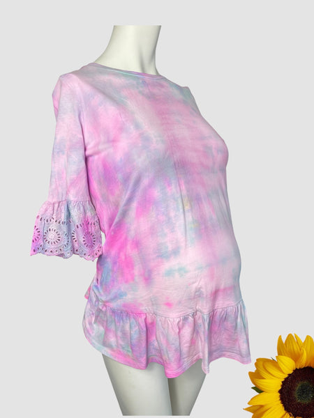 New Look Maternity Pink/Blue Tie Dye Summer Top - Size Maternity UK 10