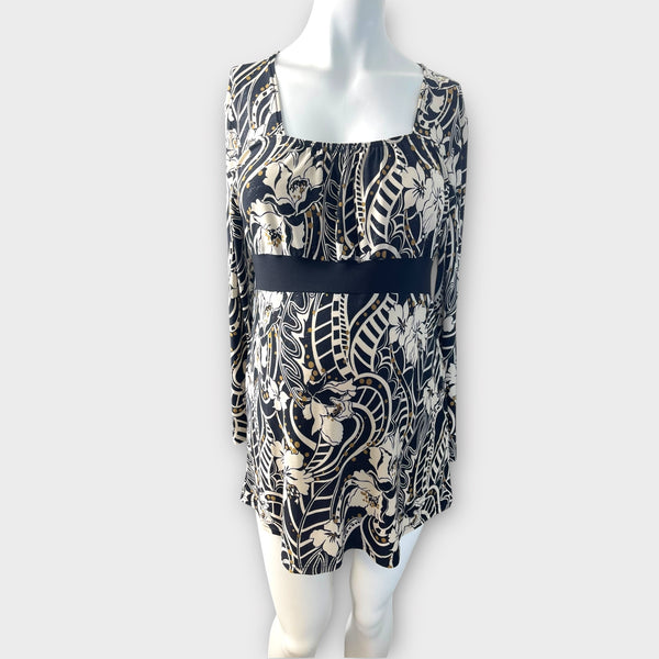 Nicole Black/Brown Sparkly Floral Stretch L/S Top - Size Maternity L UK 16-18