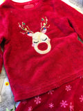Primark Red Reindeer Cosy Fleece Christmas Pyjamas - Girls 3-4yrs