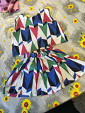 Handmade Girls Geometric Print Cotton 2 Pc Summer Skirt Outfit - Girls 2-4yrs