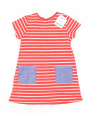 Brand New Next Red/White Stirped T-Shirt Denim Pocket Dress - Girls 9-12m