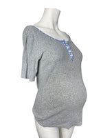 Seraphine Maternity Grey Ribbed S/S Pyjama Top - Size Maternity M UK 12-14
