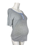 Seraphine Maternity Grey Ribbed S/S Pyjama Top - Size Maternity M UK 12-14