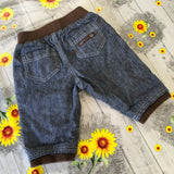 Tu Dark Blue Jeans with Brown Stretch Waist Bear Design - Boys 0-3m