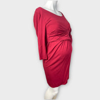 Seraphine Maternity Red Gathered Front 3/4 Sleeve Bodycon Dress - Size Maternity UK 12