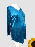 George Maternity Turquoise Crushed Velvet L/S V Neck Top - Size Maternity UK 12