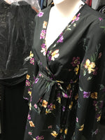 New Look Maternity Black L/S Dress Purple/Yellow Floral Print - Size Maternity UK 12
