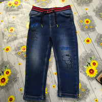 M&Co Boys Blue Elasticated Waist Jeans with Dino Embroidered Motifs - Boys 18-24m
