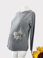 Seraphine Maternity Grey LIFE Sequin Star L/S Lounge Top - Size Maternity S UK 8-10