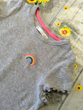 M&S Grey Ribbed S/S Top with Rainbow Chest Motif - Girls 6-7yrs