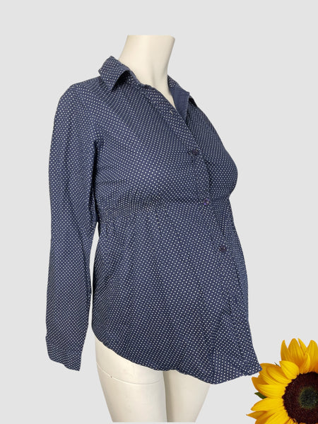 Blooming Marvellous Navy Polka Dot Print L/S Tunic Blouse - Size Maternity UK 8