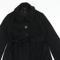 H&M Mama Maternity Black Wool Blend Belted Coat - Size Maternity S UK 8-10
