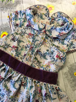 Next Purple Multi Birds Floral Print S/S Party Dress with Velvet Belt - Girls 3-4yrs