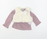 Brand New Primark Lilac Ribbed Top & Fluffy Gilet Outfit - Girls 3-6m
