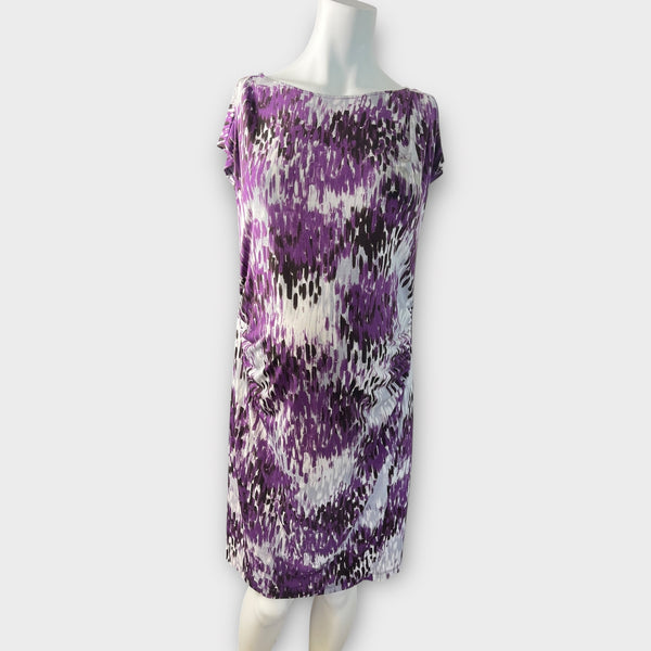Blooming Marvellous Purple Geometric Print Stretch Tunic Dress - Size Maternity UK 10