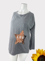 Seraphine Maternity Grey LOVE Sequin Star L/S Lounge Top - Size Maternity S UK 8-10