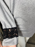 Red Herring Maternity Grey 3/4 Black Crochet Sleeve Top - Size Maternity UK 10