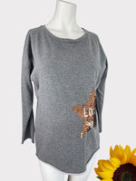 Seraphine Maternity Grey LOVE Sequin Star L/S Lounge Top - Size Maternity S UK 8-10