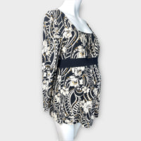 Nicole Black/Brown Sparkly Floral Stretch L/S Top - Size Maternity L UK 16-18