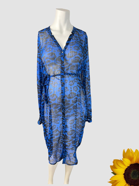 Mamalicious Blue/Black Animal Print Sheer Chiffon Shirt Dress - Size Maternity XL UK 14-16