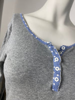 Seraphine Maternity Grey Ribbed S/S Pyjama Top - Size Maternity M UK 12-14