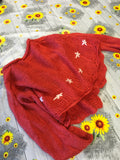 Hand Knitted Orange Floral Design Cardigan - Girls 1-2yrs