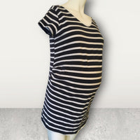 Atmosphere Navy Breton V Neck Mini Dress - Size Maternity UK 14